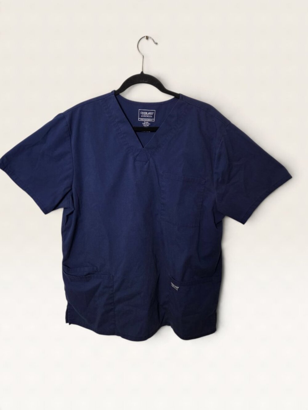 Cherokee Workwear Navy Blue V-Neck Stretch Scrub Top Size Large WW695